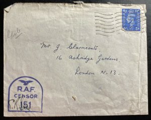 WW2 Field Post Gibraltar 151 RAF Censored Cover To London England