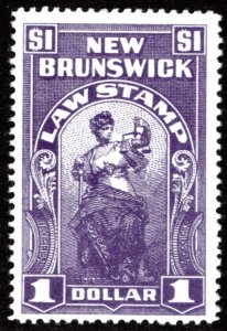 NBL16, $1 Purple, MNHOG PVA, 1940, New Brunswick Law Stamp, Canada