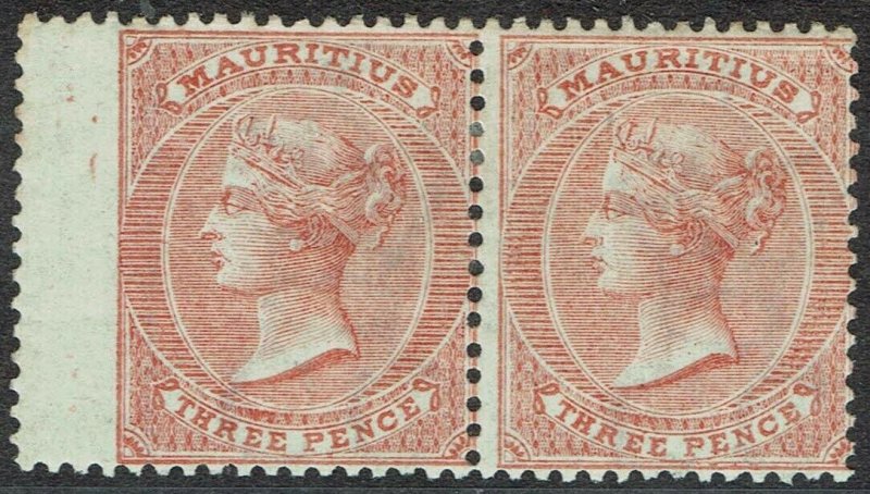 MAURITIUS 1863 QV 3D PAIR WMK CROWN CC 