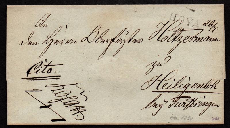 $German Stampless Cover, Hoya-Heiligenloh, 1850, expertized GROBE