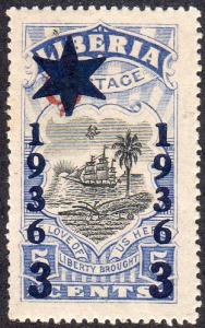 Liberia 260 - Mint-H - 3c on 5c Symbols of Liberia (blue Ovpt) (1936) (cv $0.40)