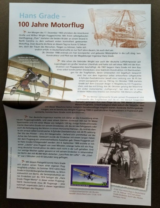 Germany Centenary Flight 2008 Airplane Aviation Owl (postcard FDC)