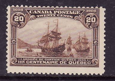 Canada-Sc#103-unused heavy hinge 20c brown Cartier's Arrival-Ships-id20-og-Terce