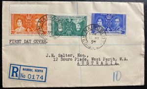 1937 Nairobi Kenya First Day cover To Australia FDC Coronation king George VI