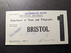 1928 Southern Rhodesia Airmail First Flight Cover FFC Salisbury to Bristol