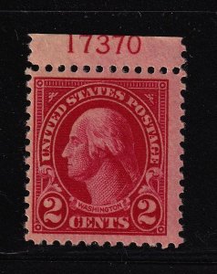 1923 Washington 2c carmine Sc 554 MNH top plate number single CV $15 (T12