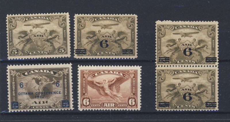 6x Canada MNH Airmail  stamps #C1 3x C3-C4-C5 All MNH Guide Value= $105.00