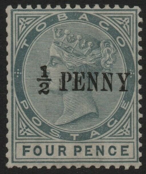 TOBAGO-1892 ½d on 4d Grey Sg 30 LIGHTLY MOUNTED MINT V40348