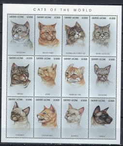 Sierra Leone 1892 MNH 1996 Cats sheet of 12 (ak2763)