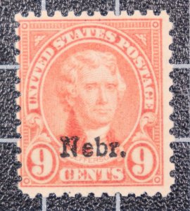 Scott 678 9 Cents Jefferson MNH Stamp NEBR Overprint SCV $70.00