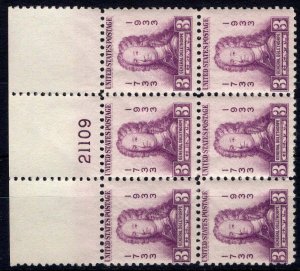 HS&C: Scott #726 3 cent Oglethorpe plate block. PL#21109 F NH Mint US Stamp
