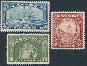 Canada #204, 209, 210 Three George V Era Commemoratives, F-VF Hinged