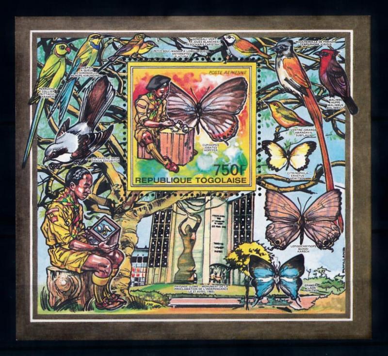 [70638] Togo 1990 Insects Butterflies Birds Scouting Souvenir Sheet MNH