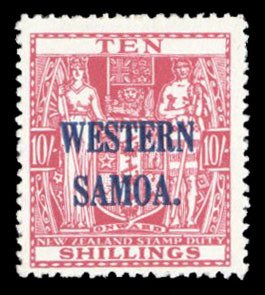 Samoa #197 Cat$23, 1948 10sh carmine, never hinged