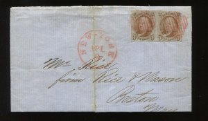 1 Franklin Imperf Used Pair on Cover NY to Boston Late April 1851 Usage (LV1623)