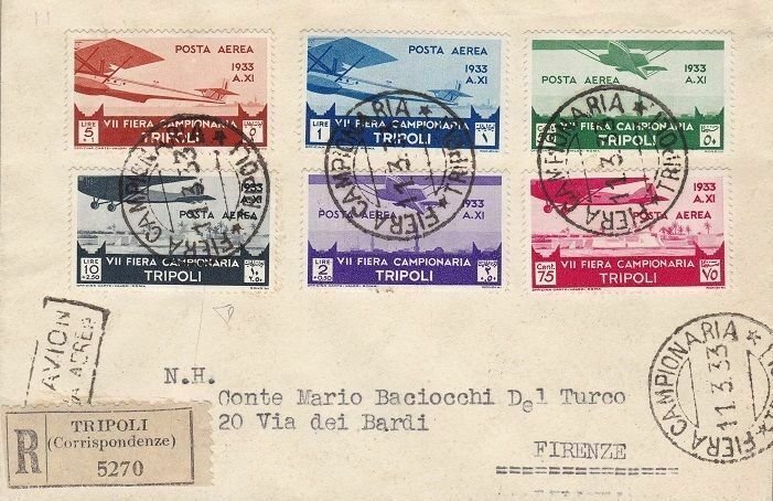 1933 Libya, Mail Aerea N°8/13 - 7a Fiera Di Tripoli The Series Su Letter Via