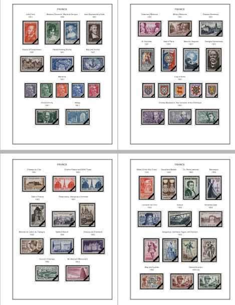 COLOR PRINTED FRANCE 1941-1965 STAMP ALBUM PAGES (55 illustrated pages)