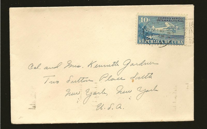 Cuba C5 on Postmarked 1941 Airmail Cover Used