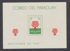 Paraguay Sc C309 variety MNH. 1961 World Refugee Year, imperf souvenir sheet