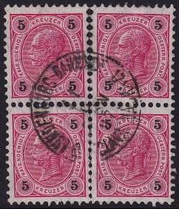 Austria - 1890 - Scott #54 - used block of 4 - LUNDENBURG BH pmk Czech Republic