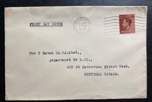 1936 London England First Day Cover FDC To Montreal Canada King Edward VIII