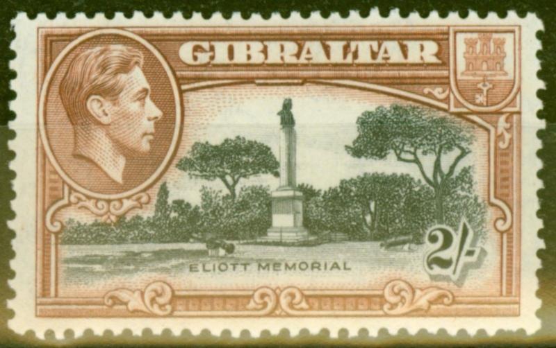 Gibraltar 1942 2s Black & Brown SG128b P.13 Fine & Fresh Mtd Mint