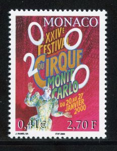 Monaco 2142 MNH, Monte Carlo Intl. Circus Festival Issue from 1999.