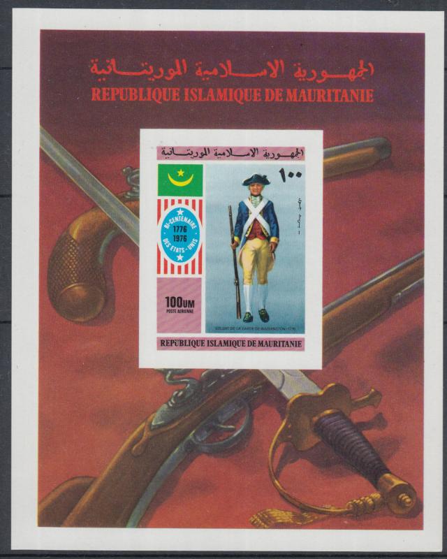 XG-N060 MAURITANIA IND - American Bicent., 1976 Uniforms, Imperf. MNH Sheet