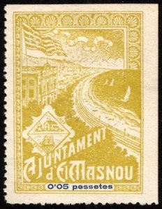 1937 Spain Civil War 5 Centimos Charity Stamp El Masnou Town Hall w/Control