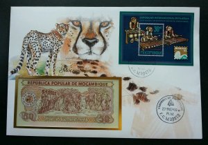 Mozambique Cheetah 1987 Wildlife Animal Leopard Big Cat FDC (banknote cover rare