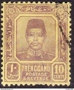 MALAYA TRENGGANU 1910 10 Cents Purple/Yellow SG9 FU