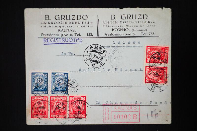 Lithuania Registered 1925 Stamped Covers Lot of 7