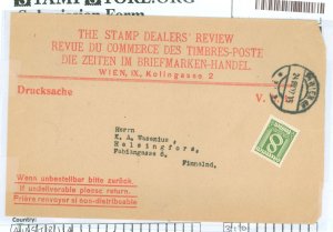 Austria 310 8 groschen uncancelled on printed matter (Drucksache) wrapper to Finland.  Wasenivs is a well known name within fin