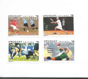 URUGUAY 2006 SPORTS TENNIS RUGBY FUTSAL HANDBALL SET OF 4 MINT NH