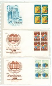 United Nations-Vienna 24/25-26 1982 Environment FDCs, artmaster cachets; 3 different blocks of 4 FDCs, U/A