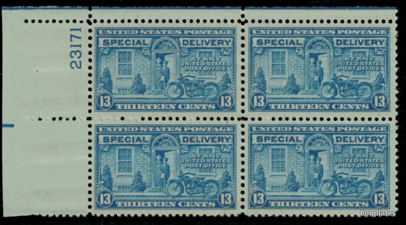 BOBPLATES #E17 Special Delivery Upper Left Plate Block 23171 VF NH SCV=$3.5