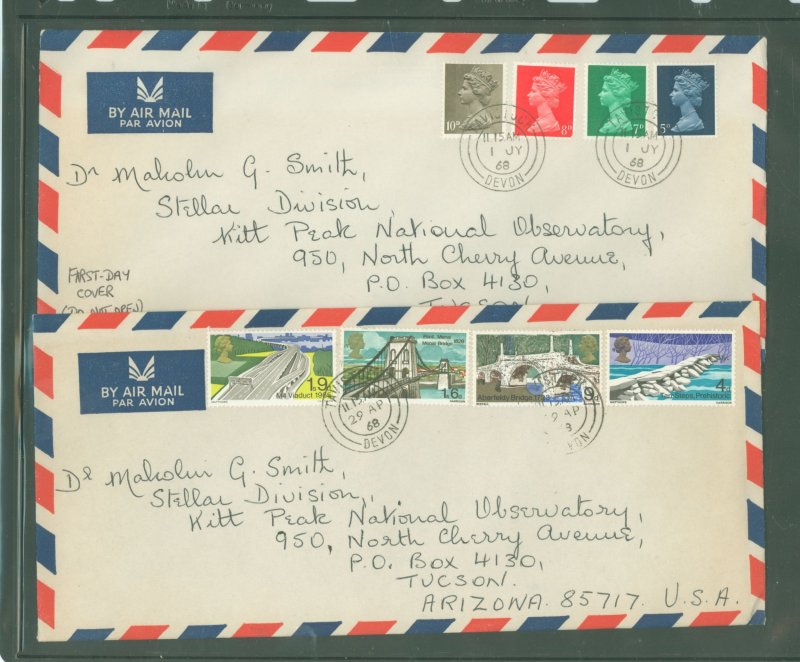 Great Britain 560-74/MH 8/14 1968 Two first day covers, a few corner creases