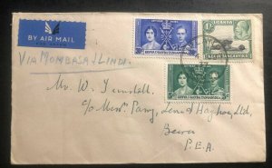 1937 Uplands Kenya KUT First Flight Airmail Cover FFC To Beira Mozambique