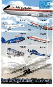 PALAU 2003 - 100 YEARS OF AVIATION SHEET OF 6 STAMPS MNH