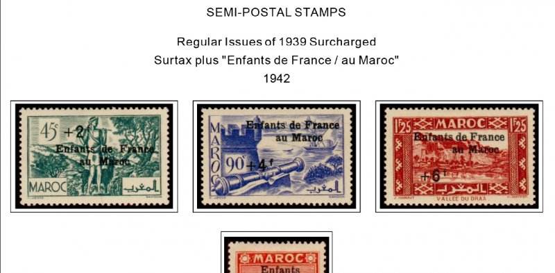 COLOR PRINTED FRENCH MOROCCO 1891-1955 STAMP ALBUM PAGES (46 illustrated pages)