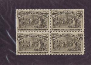 SC# 237 UNUSED BLOCK OF FOUR, 10c OG, 2 LH, 2 NH, COLUMBUS & NATIVES, 1893  