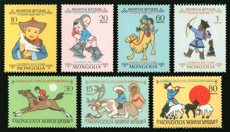 Mongolia 1966 MNH Stamps Scott 432-438 Children Sport Animals