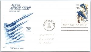 US FIRST DAY COVER 20c AIRMAIL TO EUROPE AUDUBON BIRDS ON FLEETWOOD CACHET 1967