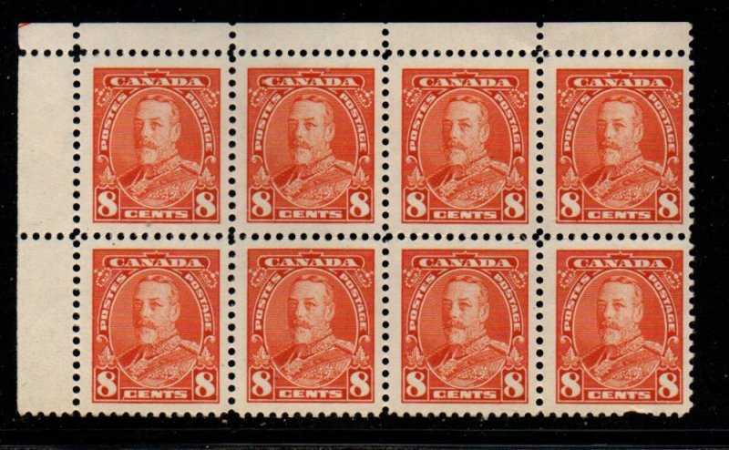 Canada Sc 222 1935 G V 8c deep orange stamp block of 8 mint NH