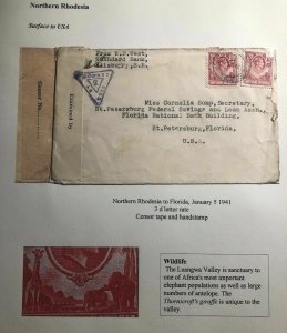 1941 Northern Rhodesia Censored Cover To National Bank St Petersburg FL USA