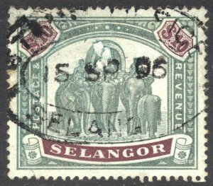 Malaya Selangor 1899 $10 Grn&Pur WmkCC SG 65 Scott 40 Fiscal U Cat £1200($1500)