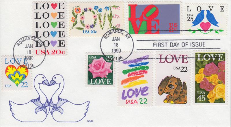 1990 Love Stamp (Scott 2440) Gamm 9 Love Stamp Combo