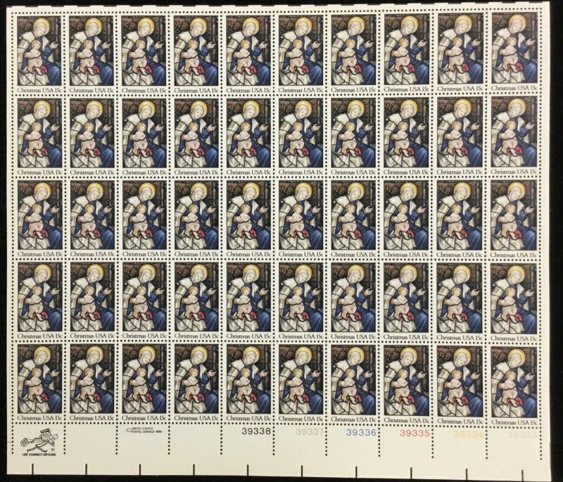  1842   Christmas Madonna   15 cent  MNH Sheet of 50    Issued in 1980 