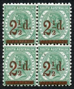 South Australia SG229a 2 1/2d (C) 4d Deep Green U/M Block Cat 32++ pounds 