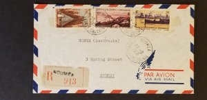 1955 Noumea French New Caledonia to Sydney Australia Registered Airmail  Cover